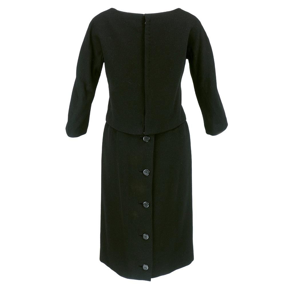Noir Robe deux pièces en laine noire Dior Haute Couture, années 1960 en vente