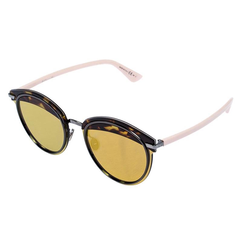 Dior Havana Brown/ Gold Mirrored DiorOffset1 Round Sunglasses In Excellent Condition In Dubai, Al Qouz 2