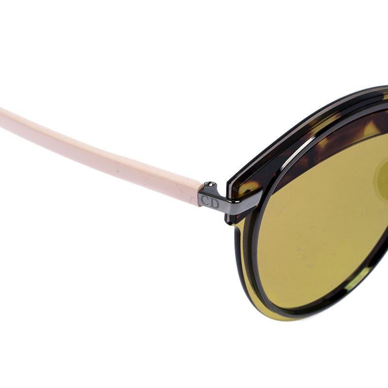 Women's Dior Havana Brown/ Gold Mirrored DiorOffset1 Round Sunglasses