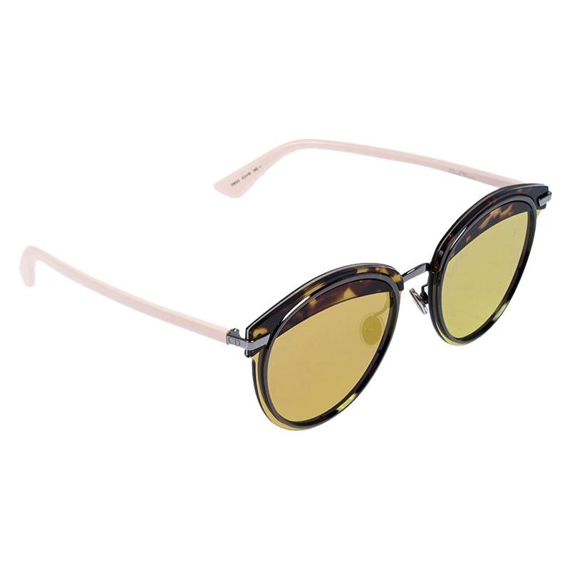 Dior Havana Brown/ Gold Mirrored DiorOffset1 Round Sunglasses