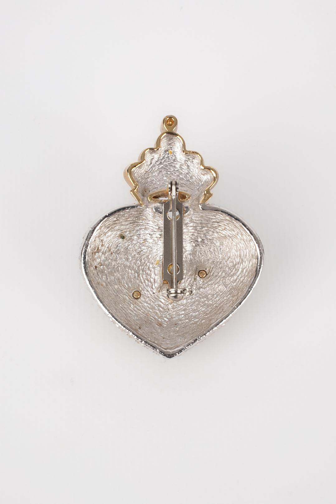 Dior Heart Brooch with Crown and Ornamented with Rhinestones In Excellent Condition For Sale In SAINT-OUEN-SUR-SEINE, FR