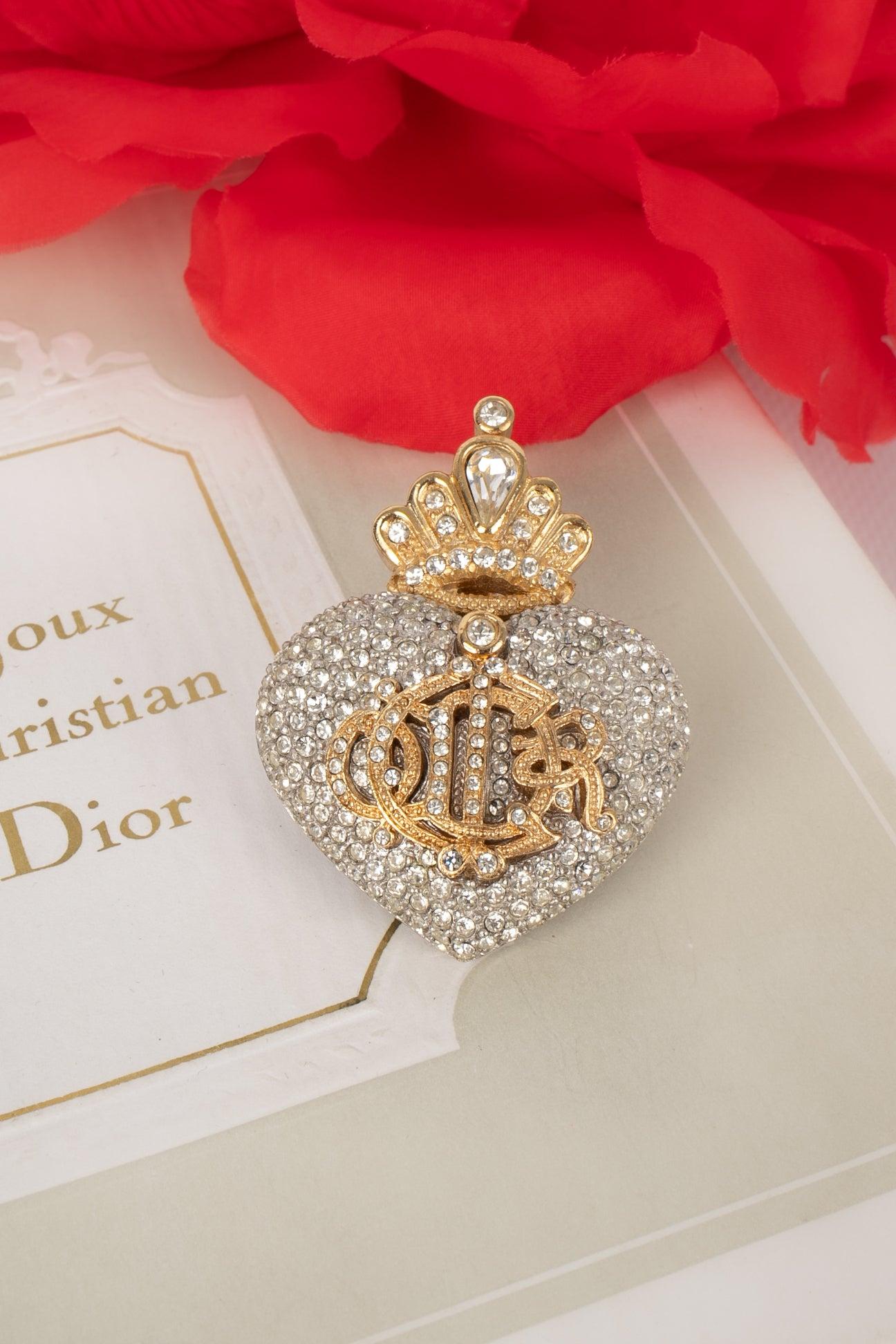 Dior Heart Brooch with Crown and Ornamented with Rhinestones For Sale 1