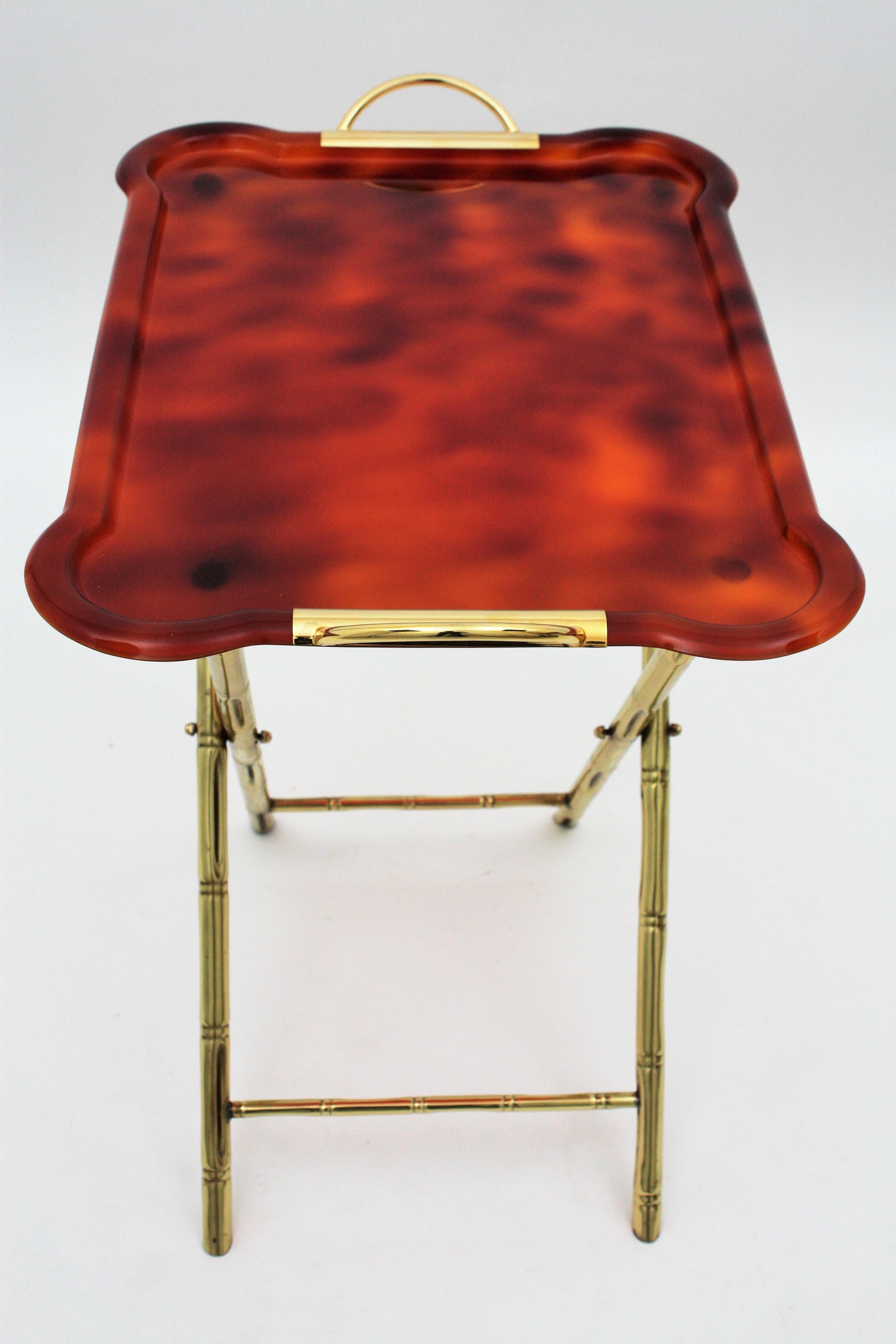 Dior Home Style Folding Tray Table, Faux Bamboo Brass and Tortoiseshell Lucite 4