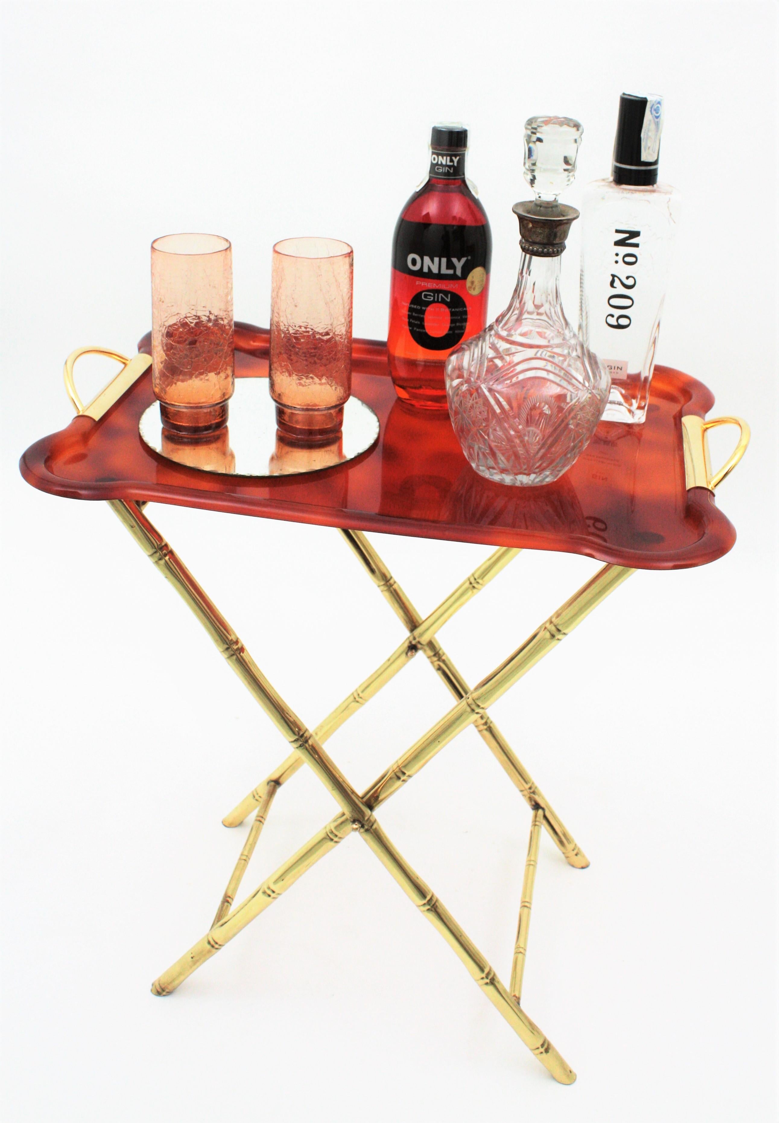 Dior Home Style Folding Tray Table, Faux Bamboo Brass and Tortoiseshell Lucite 7