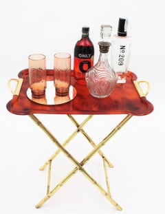 Dior Home Style Folding Tray Table, Faux Bamboo Brass and Tortoiseshell Lucite