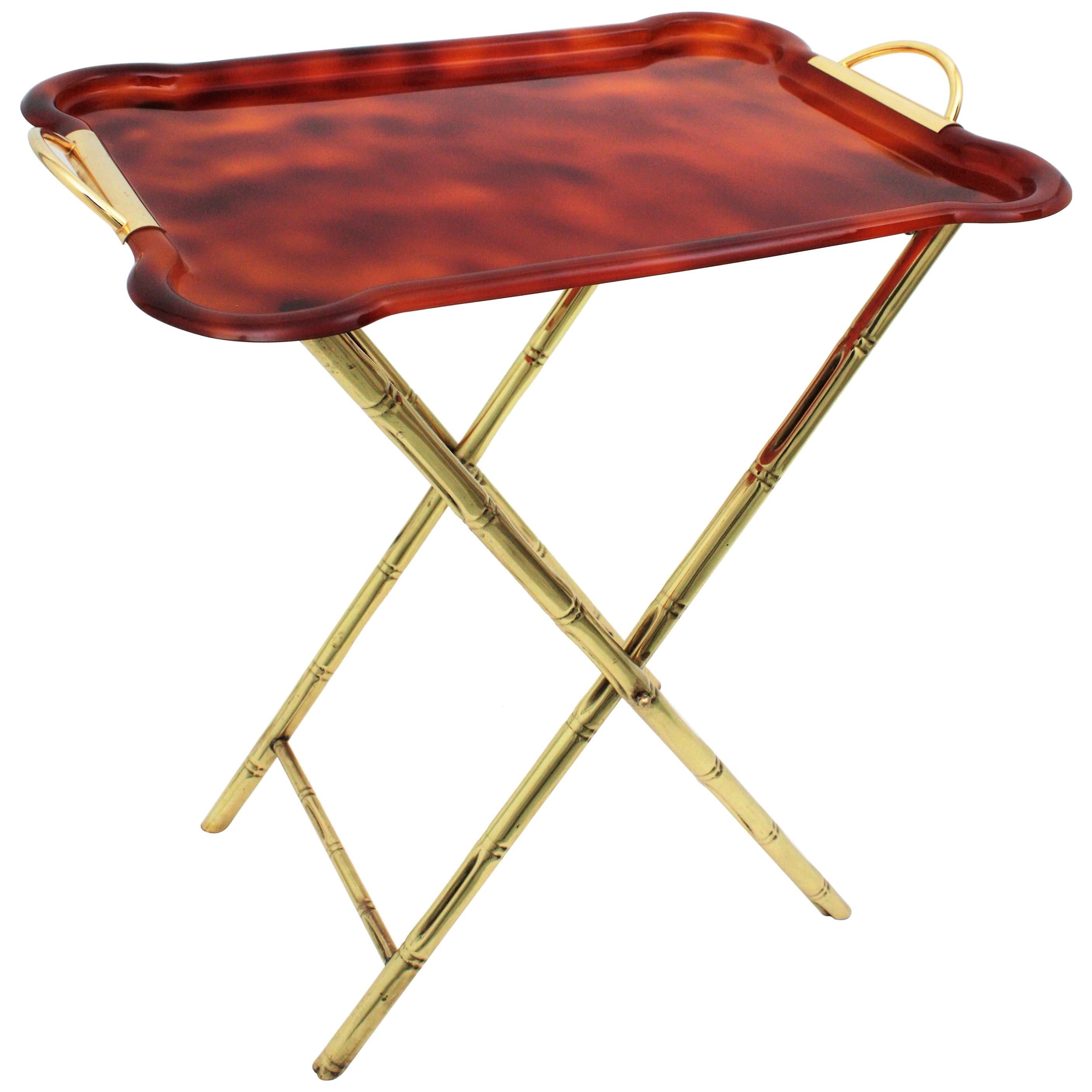 Dior Home Style Folding Tray Table, Faux Bamboo Brass and Tortoiseshell Lucite In Good Condition In Barcelona, ES