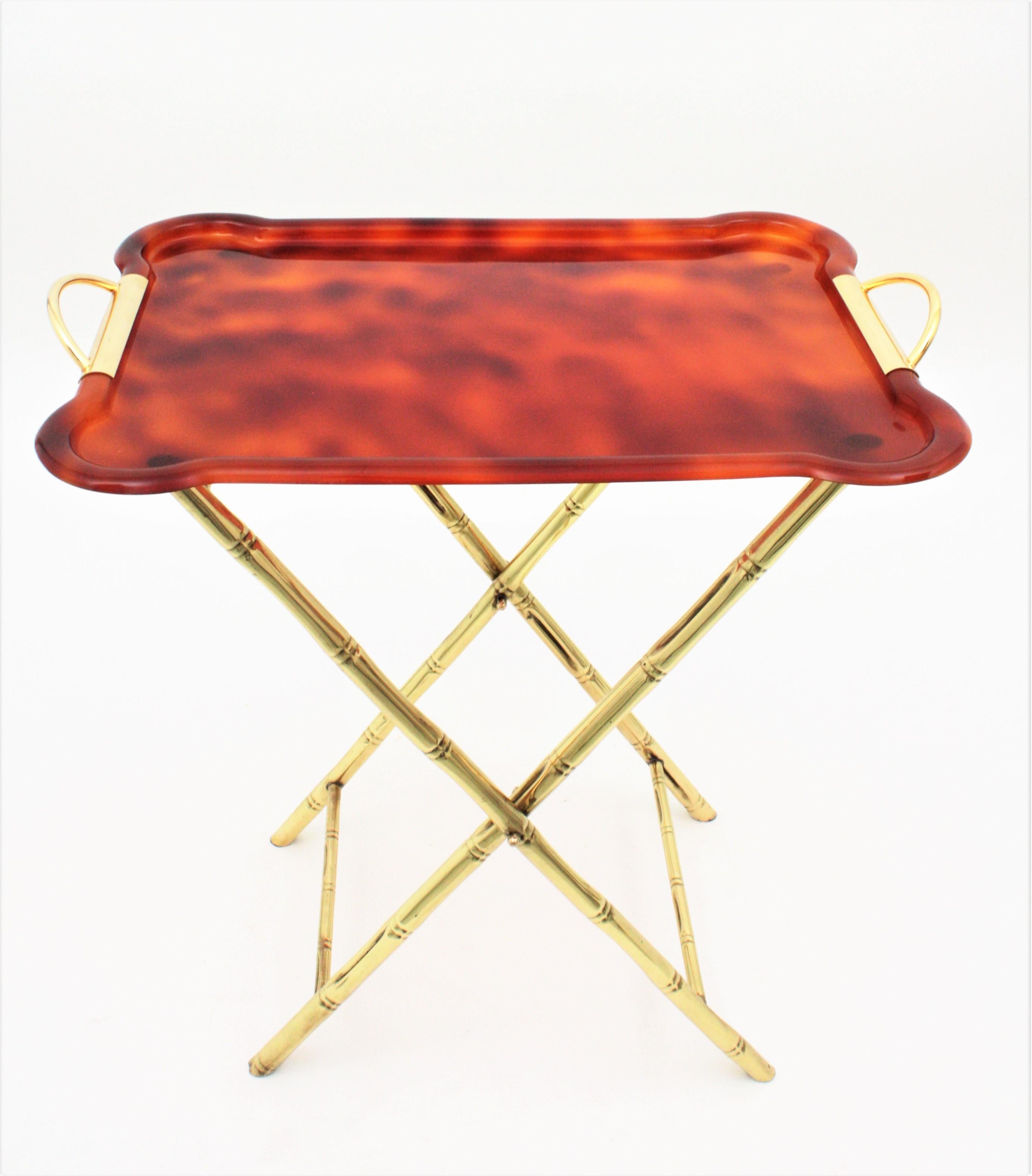 Dior Home Style Folding Tray Table, Faux Bamboo Brass and Tortoiseshell Lucite 1