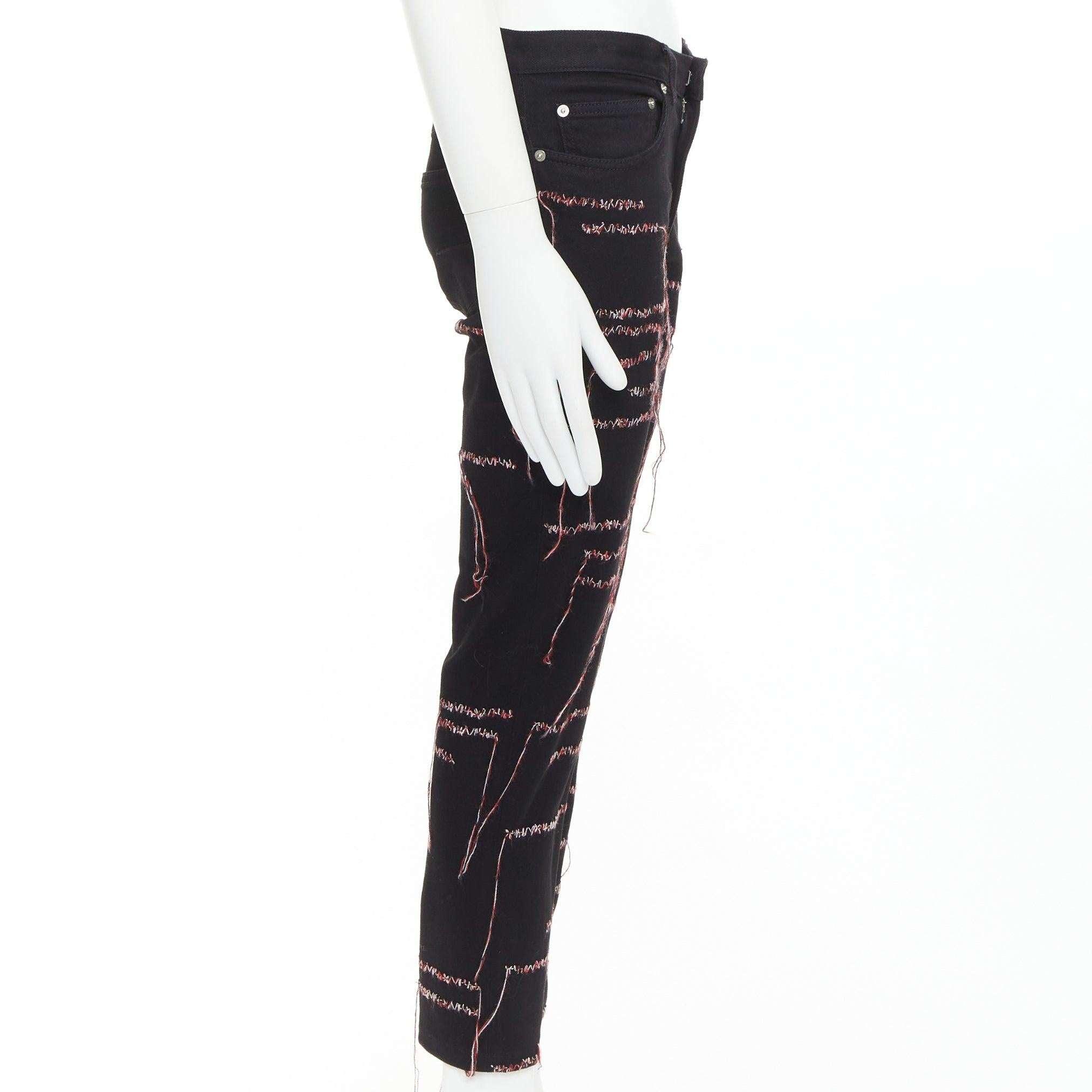 DIOR HOMME 2016 Runway noir rouge blanc stitch cropped jeans 30
