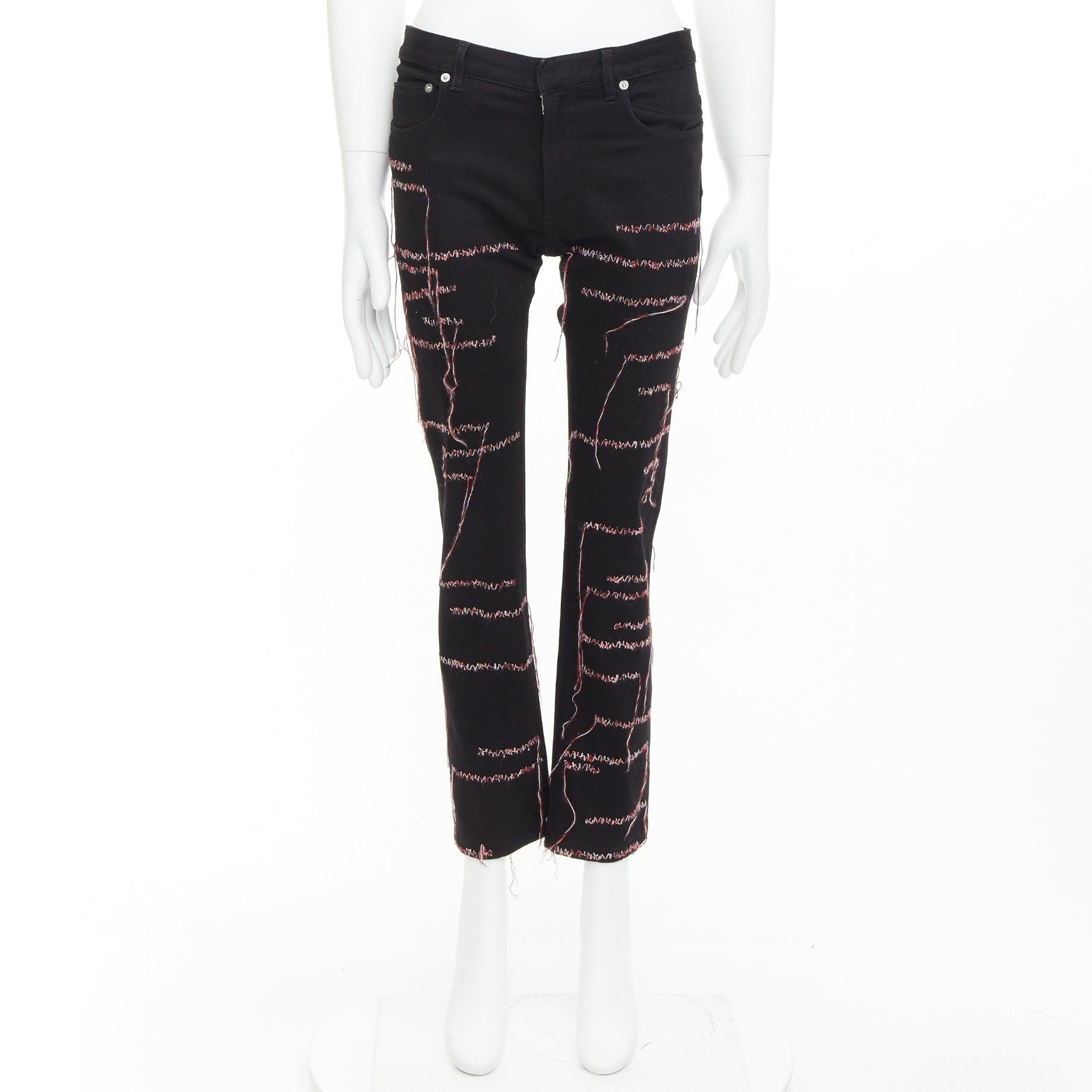 DIOR HOMME 2016 Runway noir rouge blanc stitch cropped jeans 30