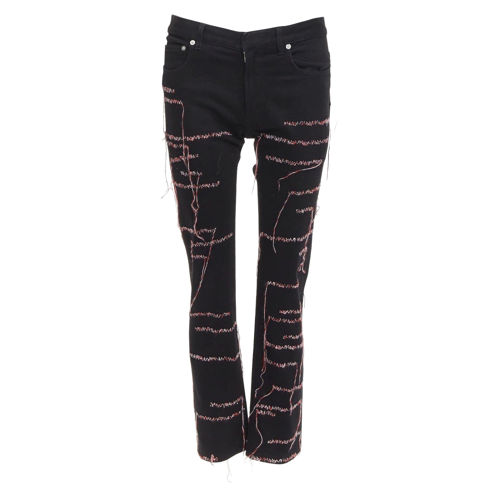 DIOR HOMME 2016 Runway noir rouge blanc stitch cropped jeans 30" Lil Uzi Vert en vente