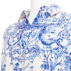 DIOR HOMME 2020 Toile De Jouy silk white blue print long sleeve shirt EU38 S