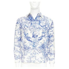 DIOR HOMME 2020 Toile De Jouy silk white blue print long sleeve shirt EU38 S