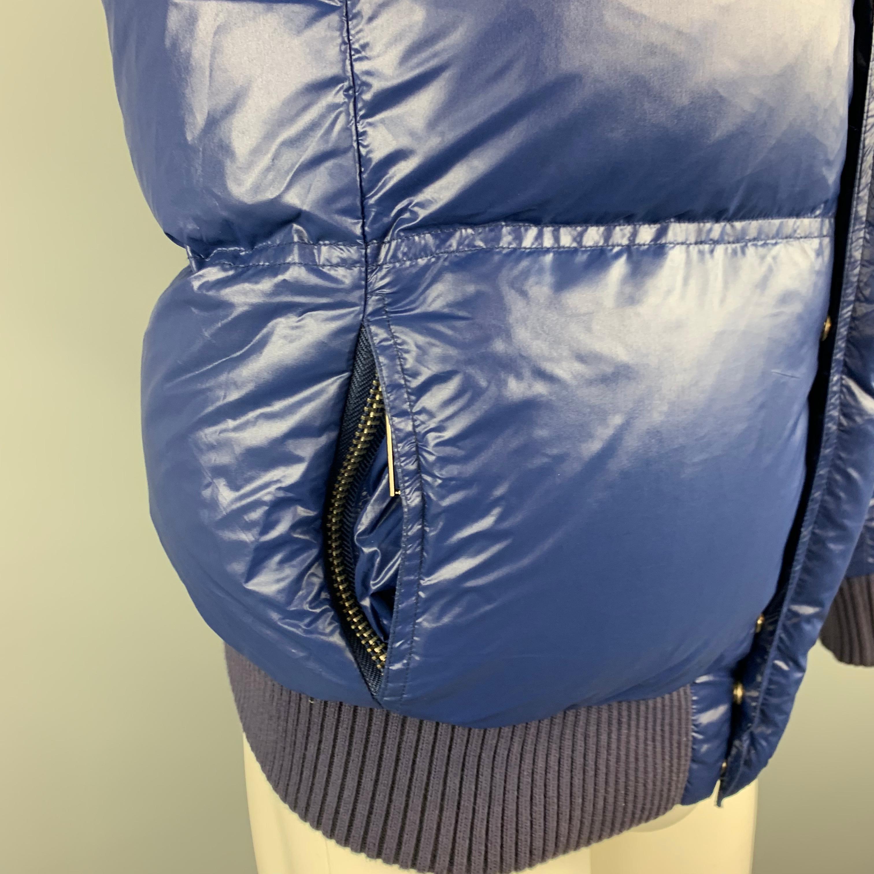 DIOR HOMME 38 Blue Zip Up Back Snaps Down Filled Puffer Jacket / Coat In Excellent Condition In San Francisco, CA