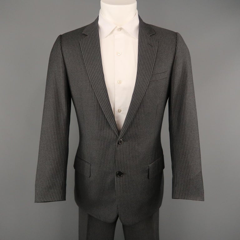 DIOR HOMME 38 Gray Striped Wool 32 28 Notch Lapel Suit For Sale at 1stDibs