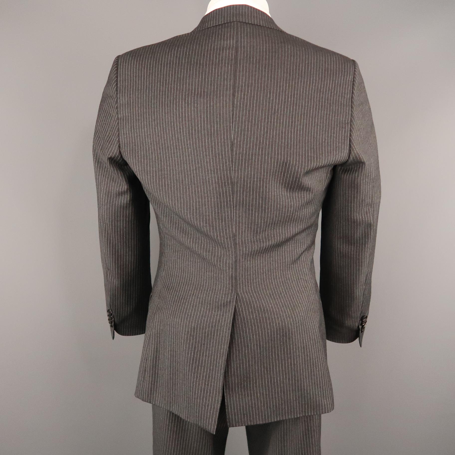DIOR HOMME 38 Gray Striped Wool 32 28 Notch Lapel Suit 1