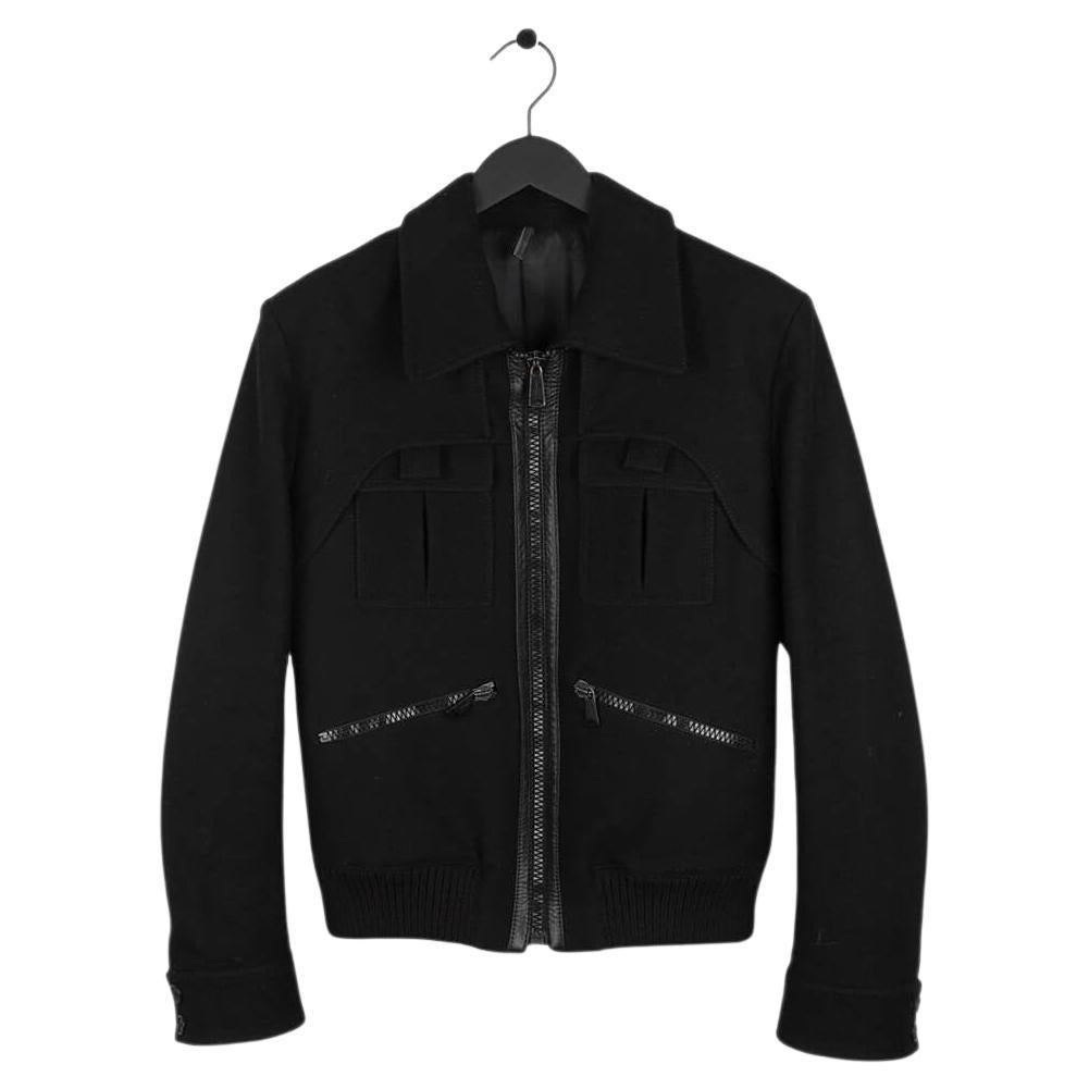 Dior Homme AW06 Wool Zipped Leather Details Men Aviator Bomber Jacket Size 50IT For Sale