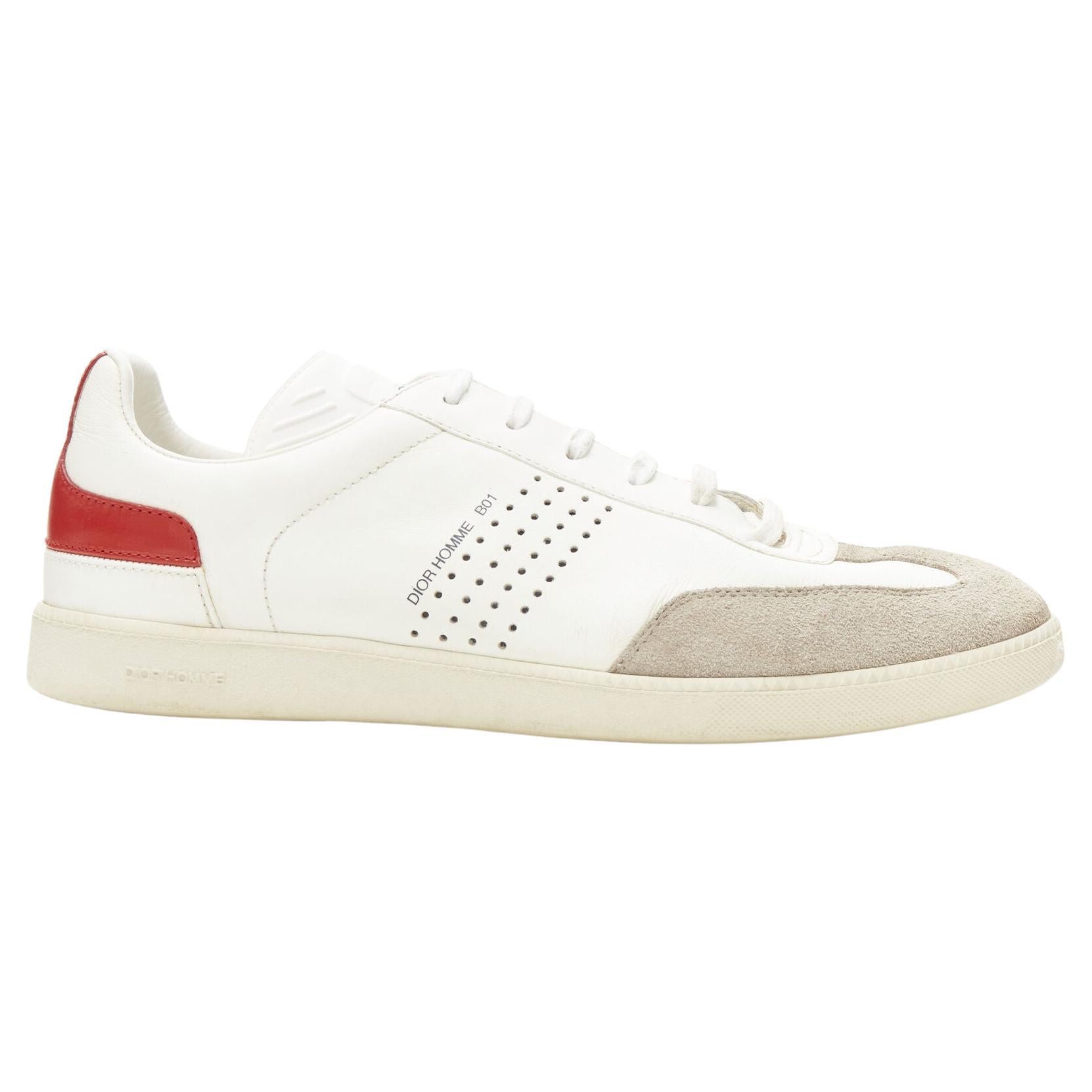 DIOR HOMME B01 white red Bee laether suede trim  trainer sneaker EU38 For Sale