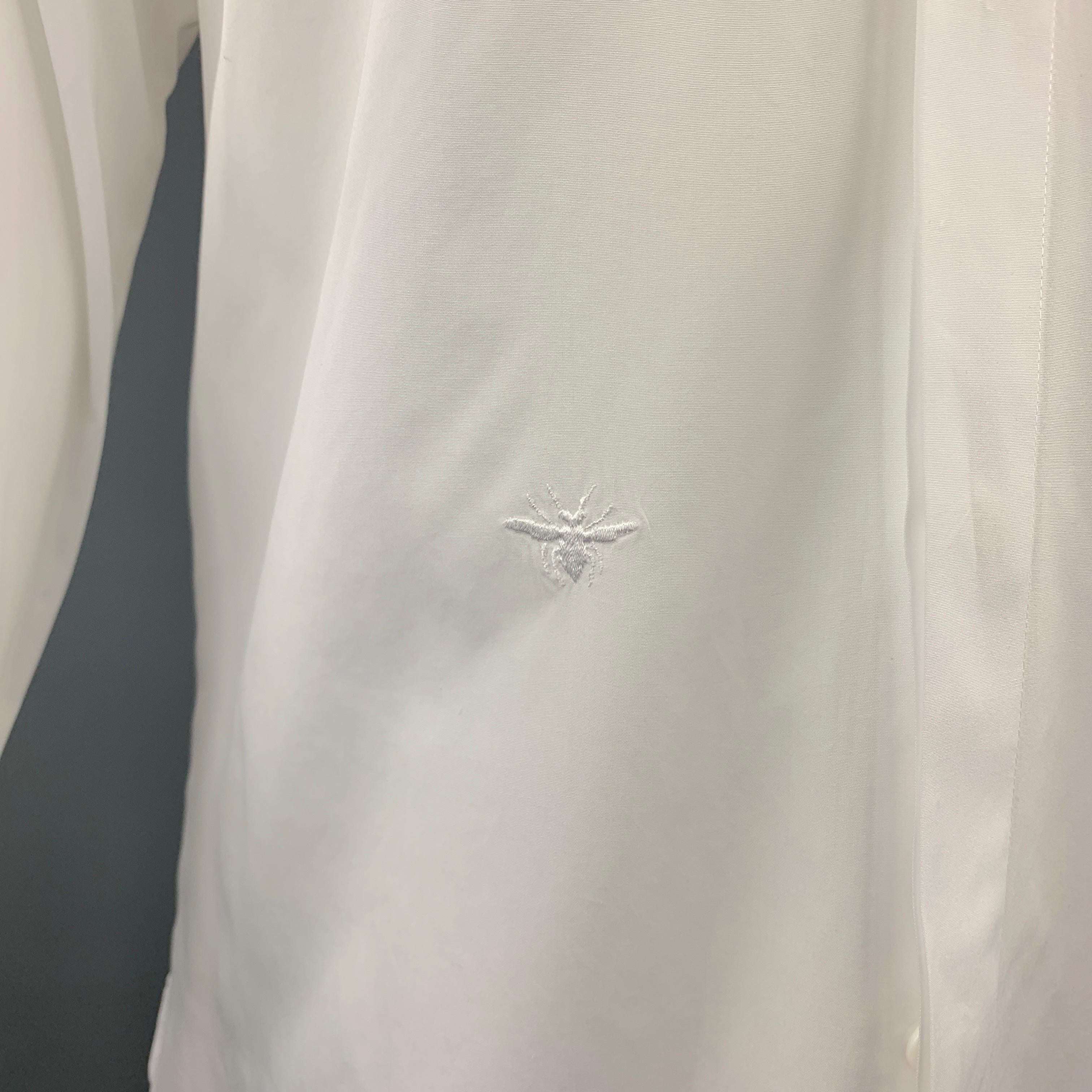 DIOR HOMME Bee Size L White Cotton Hidden Buttons Long Sleeve Shirt In Excellent Condition In San Francisco, CA