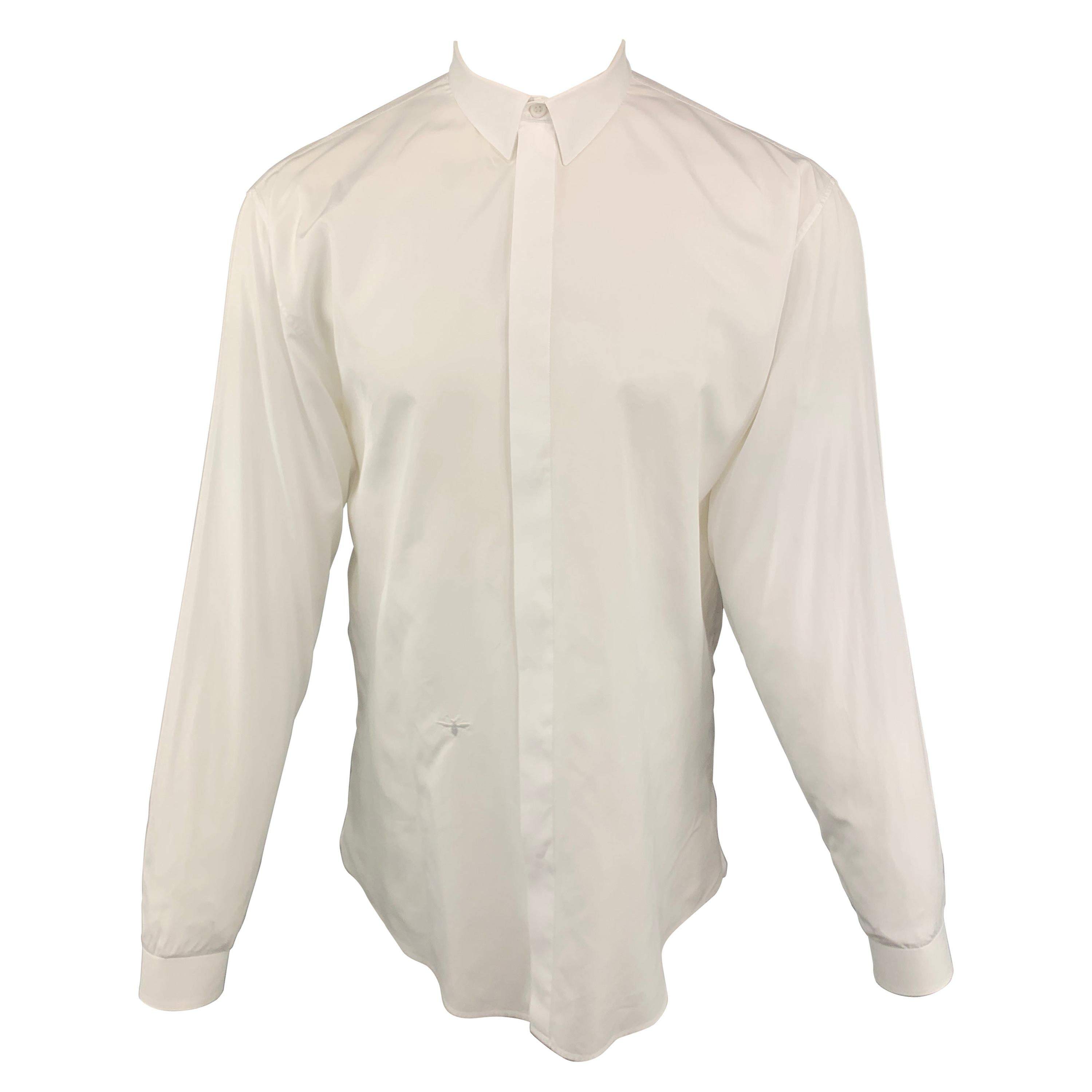 DIOR HOMME Bee Size L White Cotton Hidden Buttons Long Sleeve 