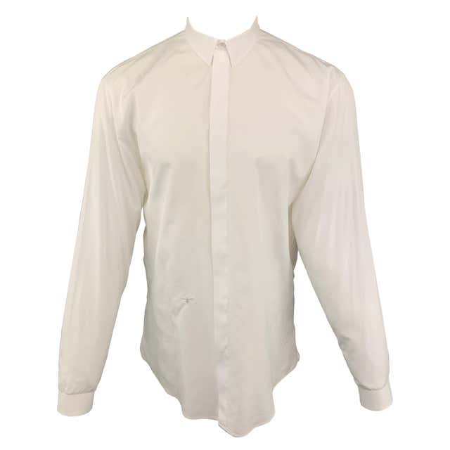 DIOR HOMME Bee Size L White Cotton Hidden Buttons Long Sleeve Shirt at ...