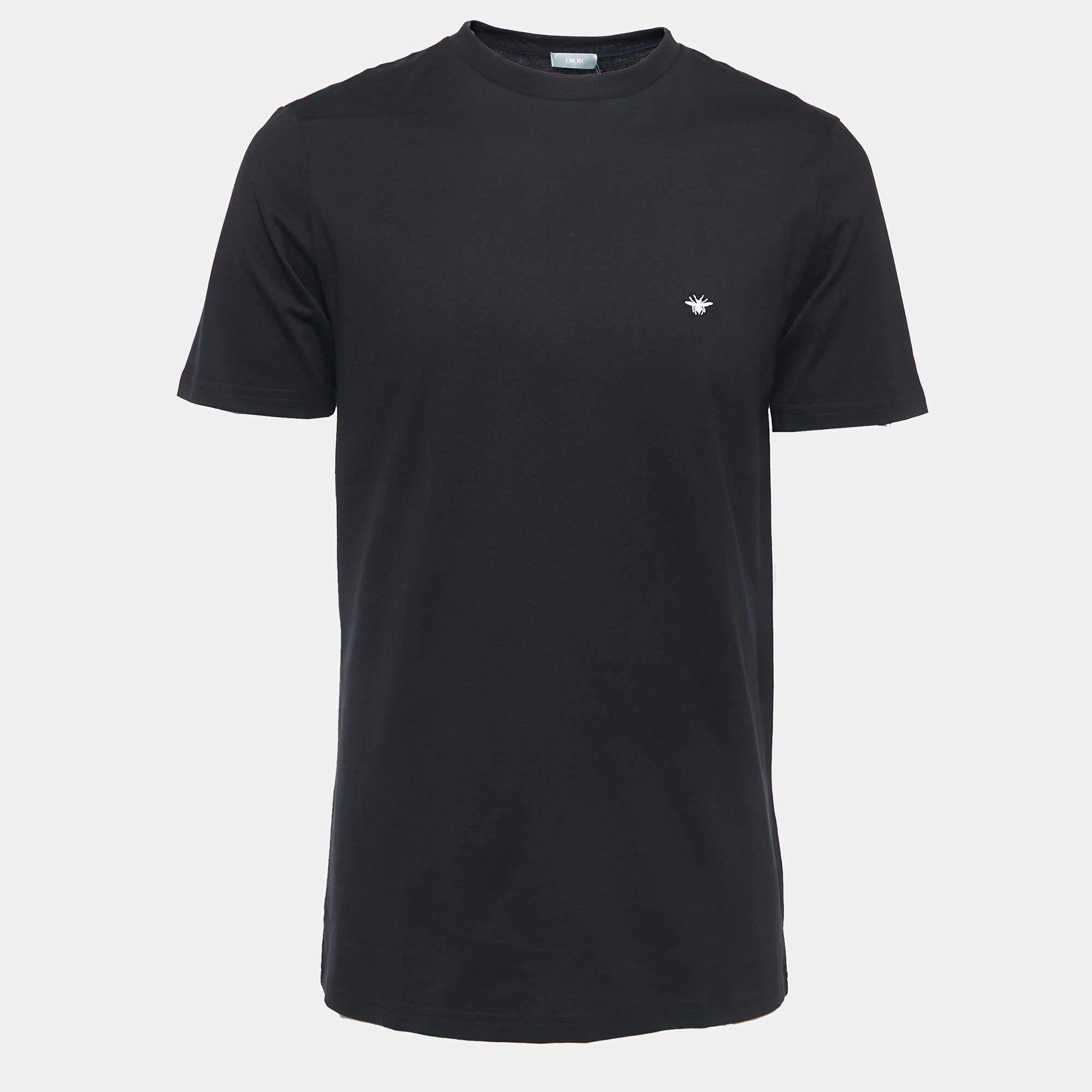 Dior Homme Black Bee Embroidered Cotton Crew Neck T-Shirt S For Sale 1