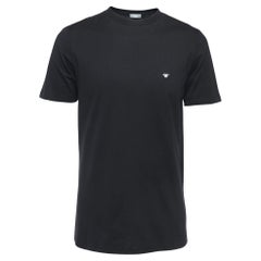 Dior Homme Schwarzes T-Shirt mit Rundhalsausschnitt und Bienenstickerei aus Baumwolle S