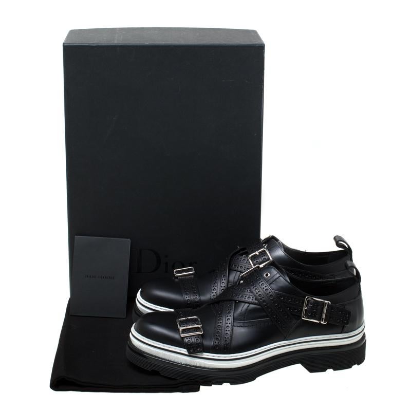 Dior Homme Black Brogue Leather Cross Strap Platform Oxfords Size 41.5 1