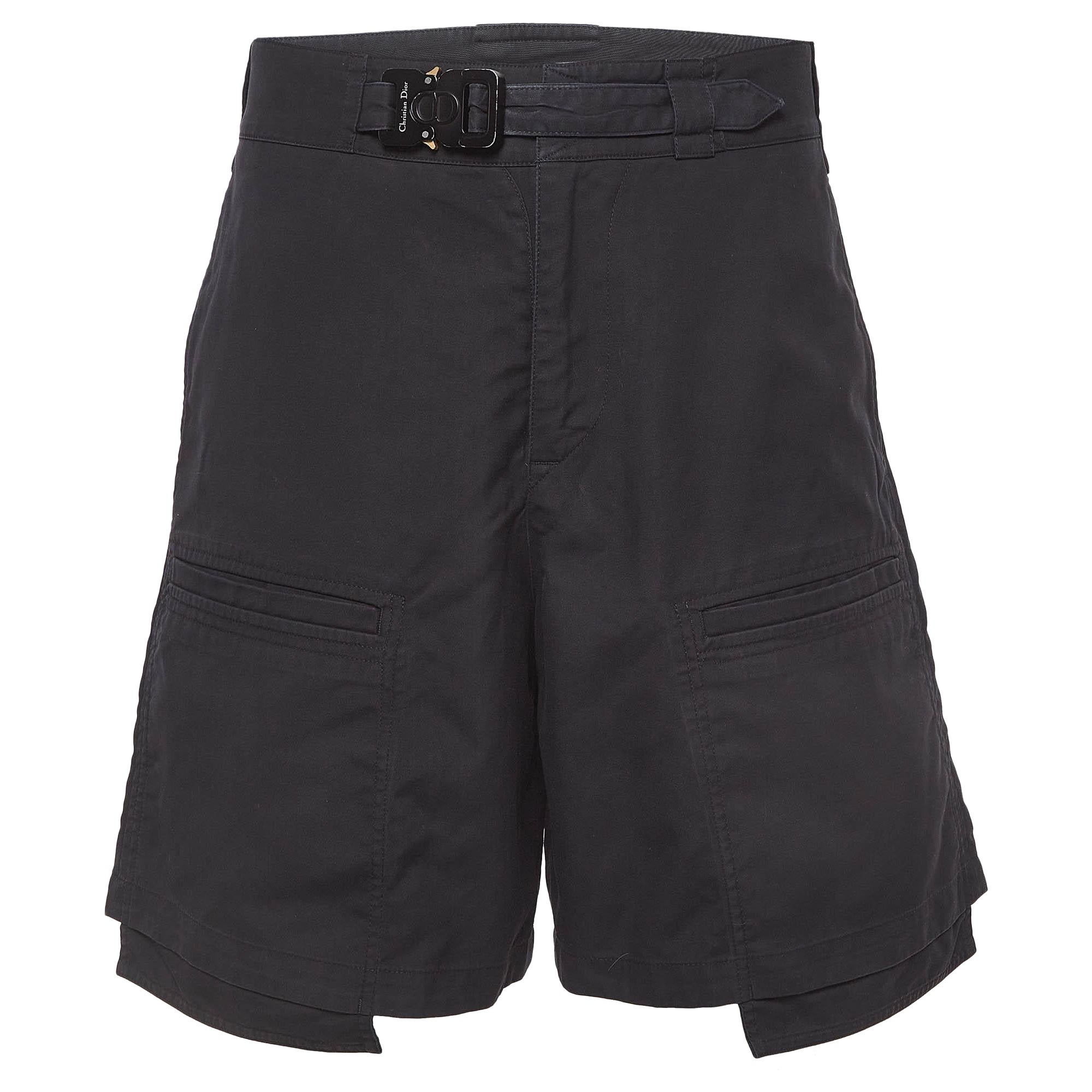 Dior Homme Black Cotton Belted Cargo Shorts S