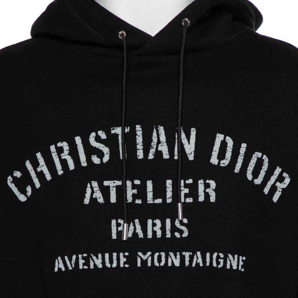 Dior Homme Black Cotton Logo Detail Hooded Oversized Sweatshirt XS In Good Condition In Dubai, Al Qouz 2