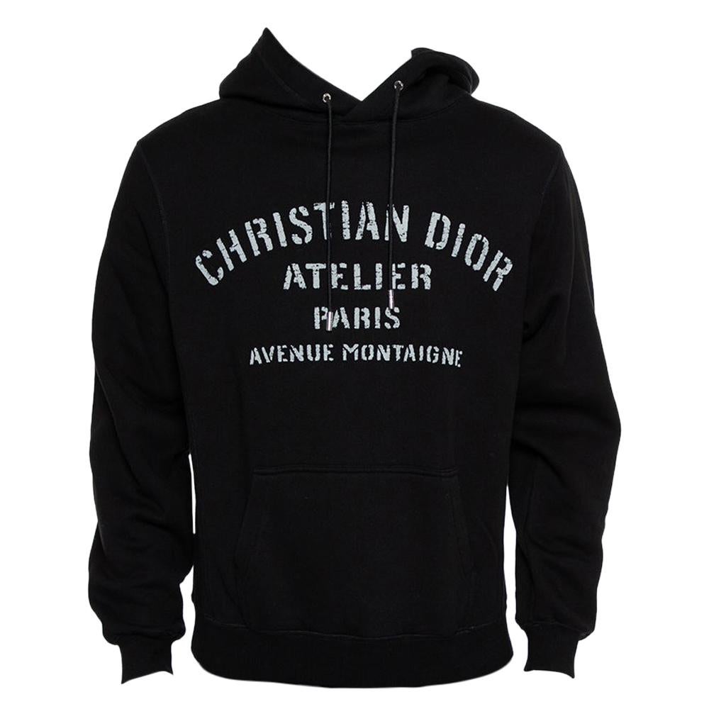 Dior Homme Black Cotton Logo Detail Hooded Oversized Sweatshirt XS at ...