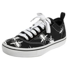 Dior Homme Black Fabric and Suede Bee Print Lace Up Sneakers Size 41