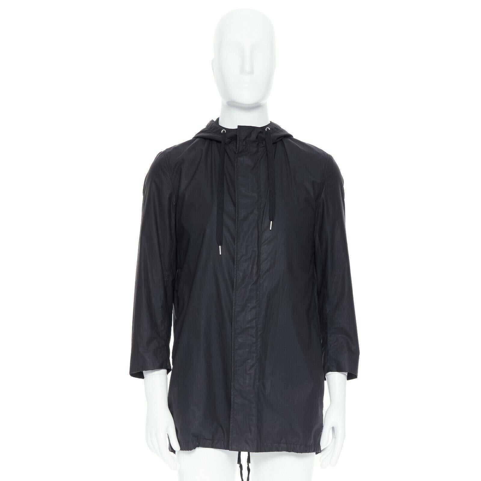 Black DIOR HOMME black hooded utilitarian drawstrings zipper windbreaker jacket For Sale