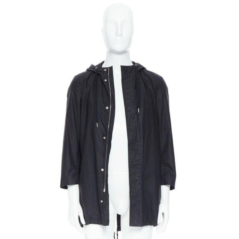 DIOR HOMME black hooded utilitarian drawstrings zipper windbreaker jacket In Good Condition For Sale In Hong Kong, NT
