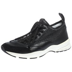 Dior Homme Black Leather And Stretch Knit Lace Up Sneakers Size 39