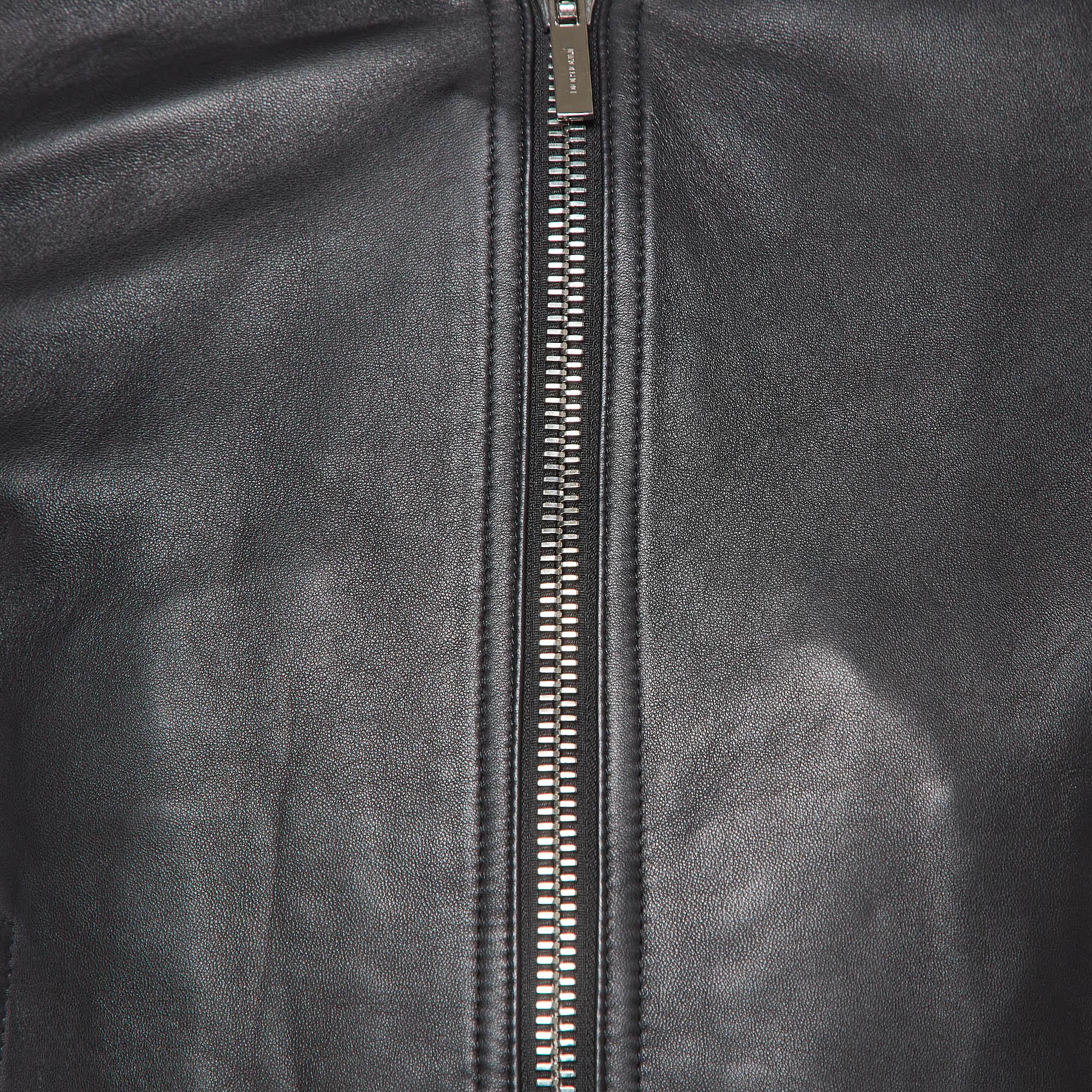 Dior Homme Black Leather Bomber Jacket M In Good Condition In Dubai, Al Qouz 2