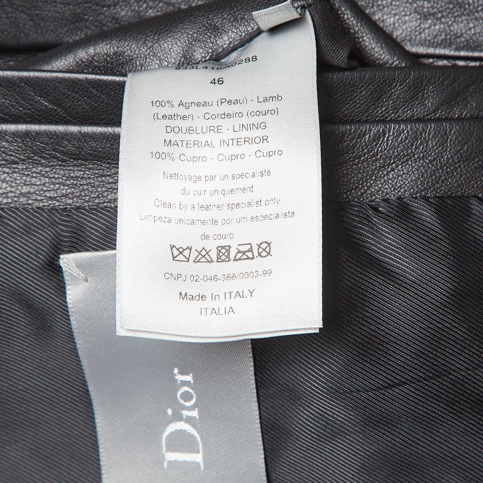 Dior Homme Black Leather Bomber Jacket M 2