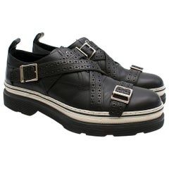 Dior Homme Black Leather Cross Strap Platform Brogues  - US8/EU41