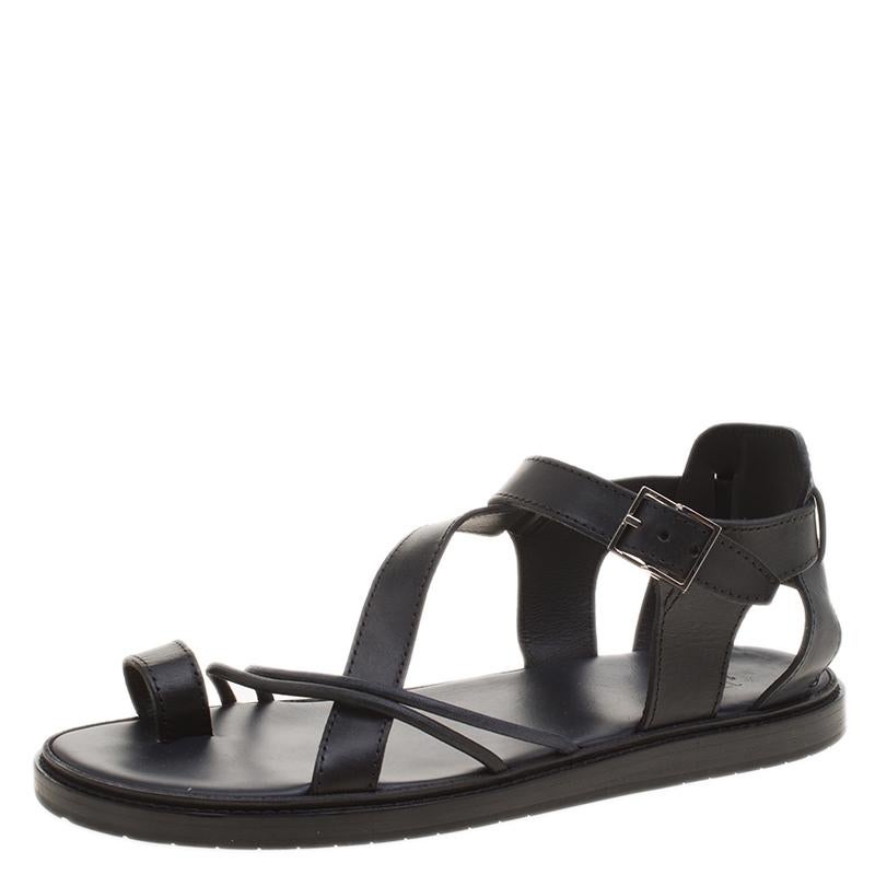 Dior Homme Black Leather Toe Ring Cross Strap Sandals Size 43.5 For ...