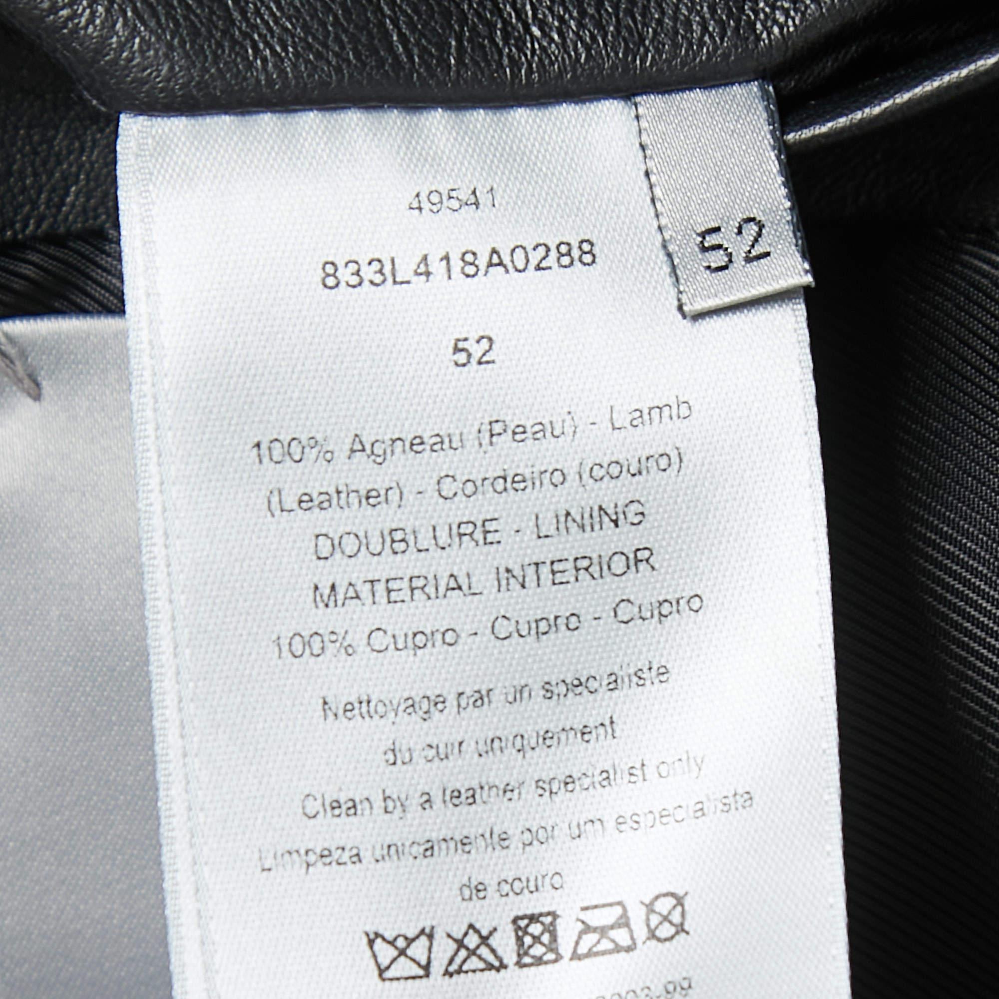 Men's Dior Homme Black Leather Zip Front Bomber Jacket XL