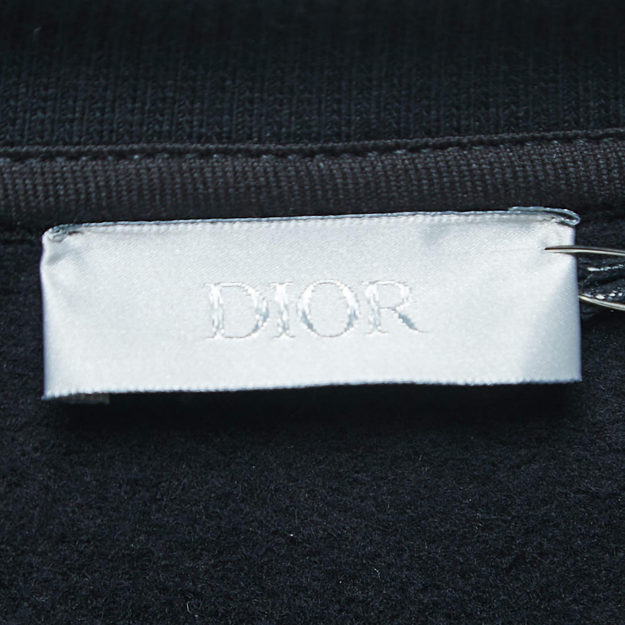 Men's Dior Homme Black Logo Embroidered Cotton Crew Neck Sweatshirt M For Sale