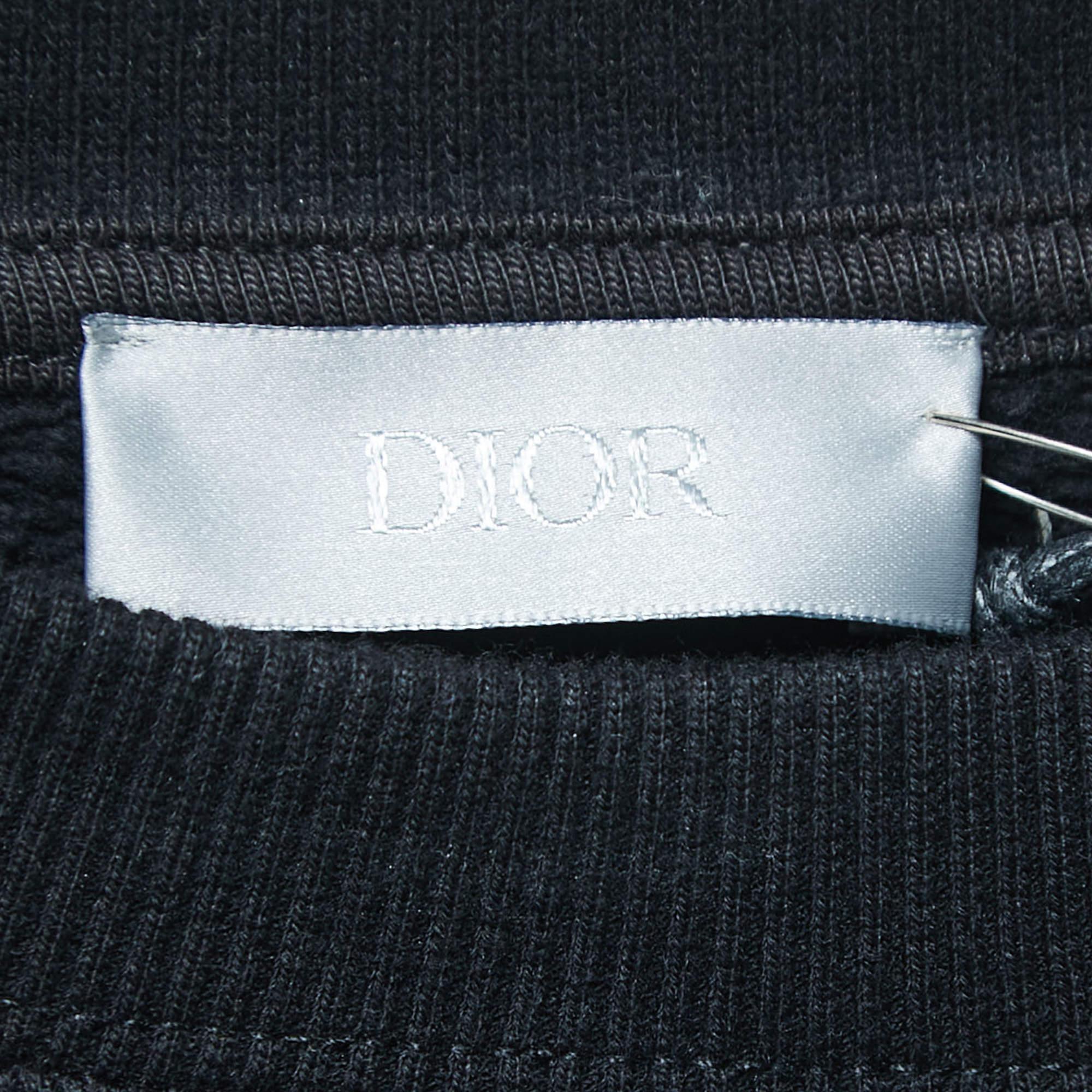 Men's Dior Homme Black Logo Embroidered Crew Neck Sweatshirt M For Sale