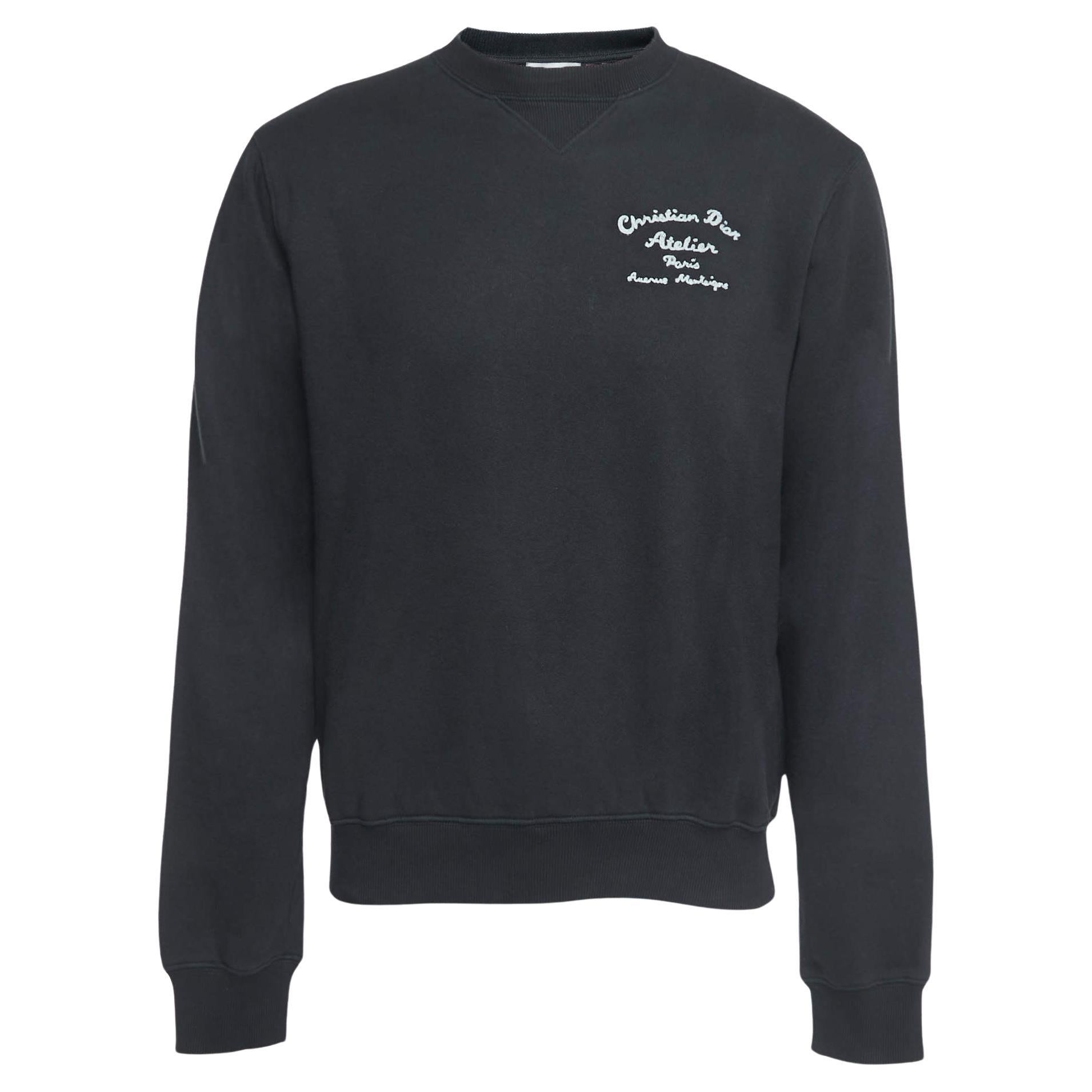 Dior Homme Black Logo Embroidered Crew Neck Sweatshirt M. en vente