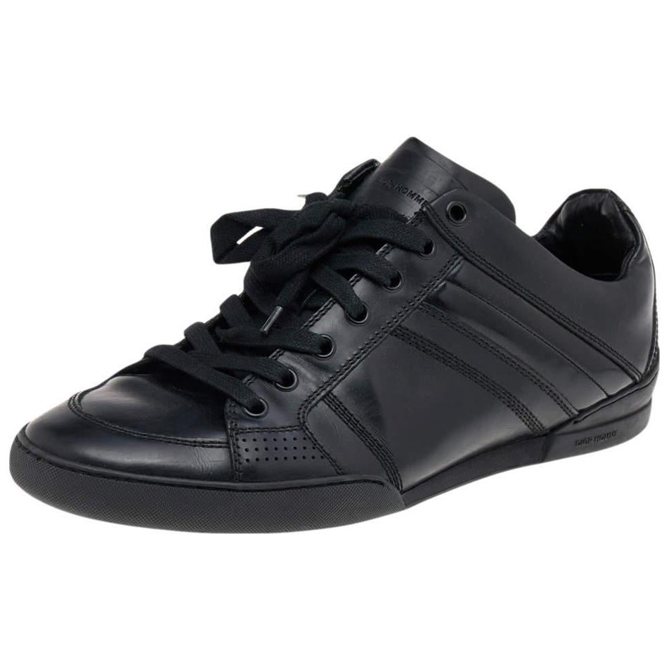 Dior Homme Black Patent and Leather Low Top Sneakers Size 39.5
