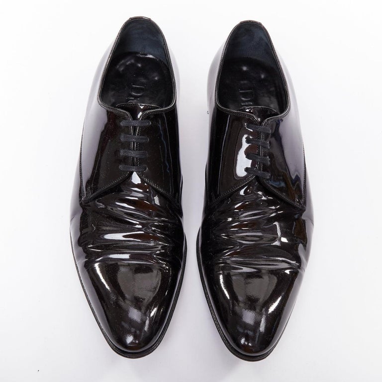 DIOR HOMME black patent leather lace up classic brogue dress shoes EU40.5  For Sale at 1stDibs