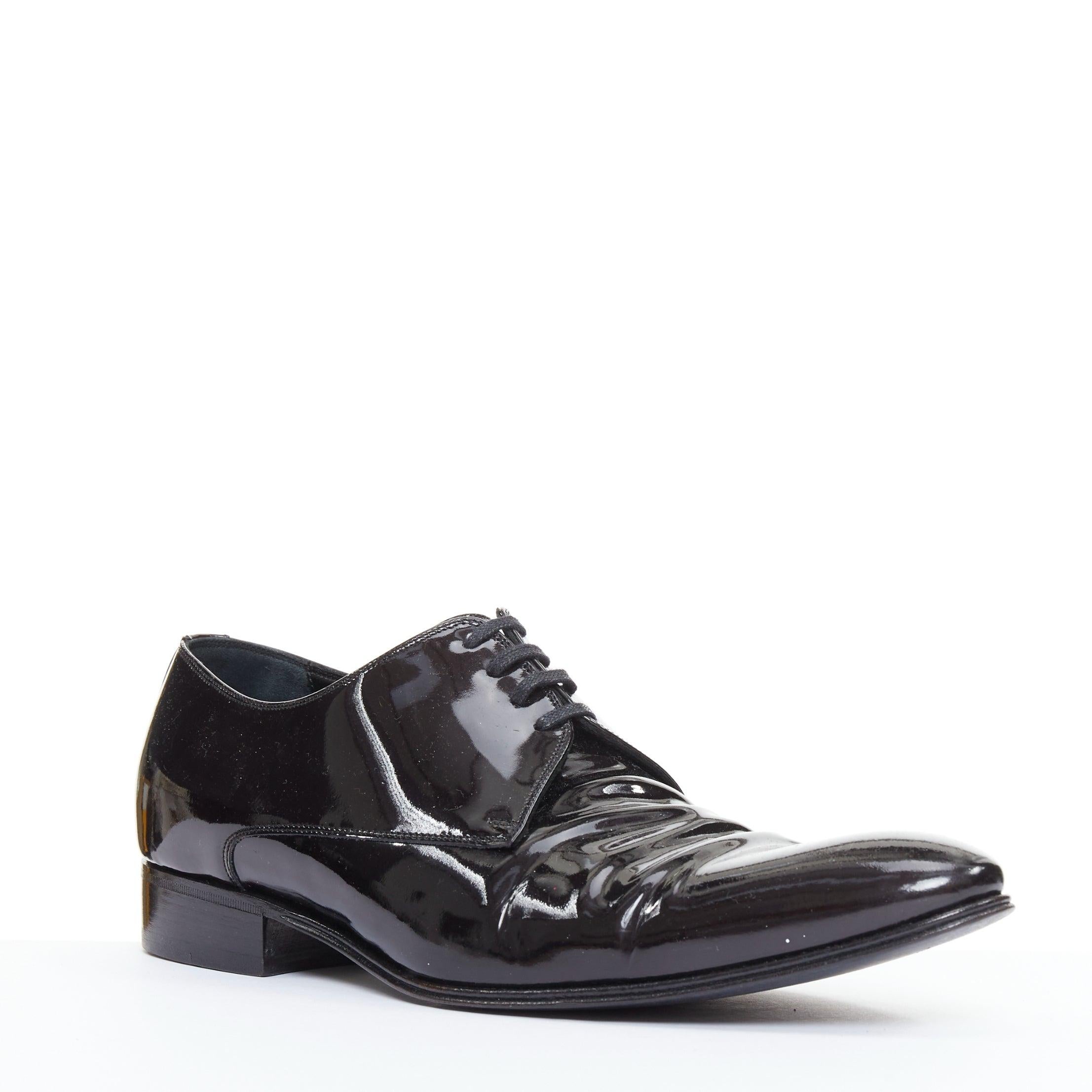 Noir DIOR HOMME Chaussures habillées classiques à lacets en cuir verni noir EU40.5 en vente