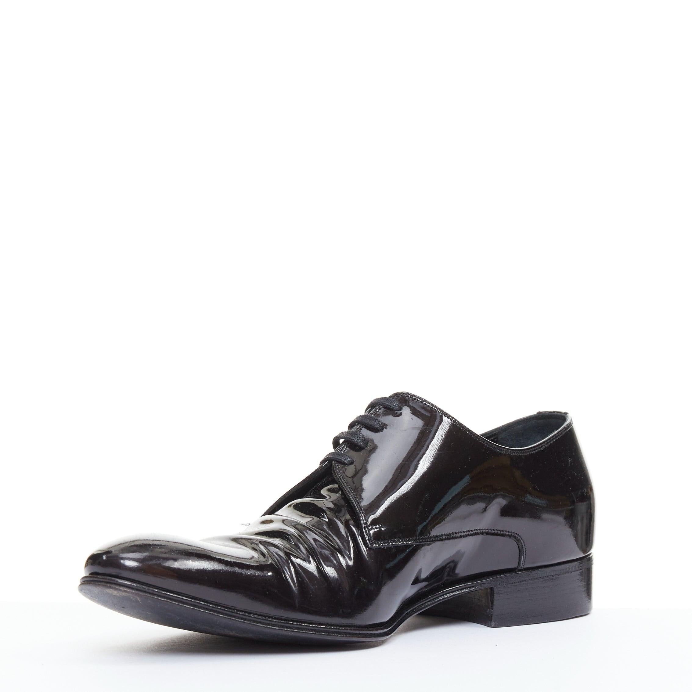 DIOR HOMME Chaussures habillées classiques à lacets en cuir verni noir EU40.5 État moyen - En vente à Hong Kong, NT