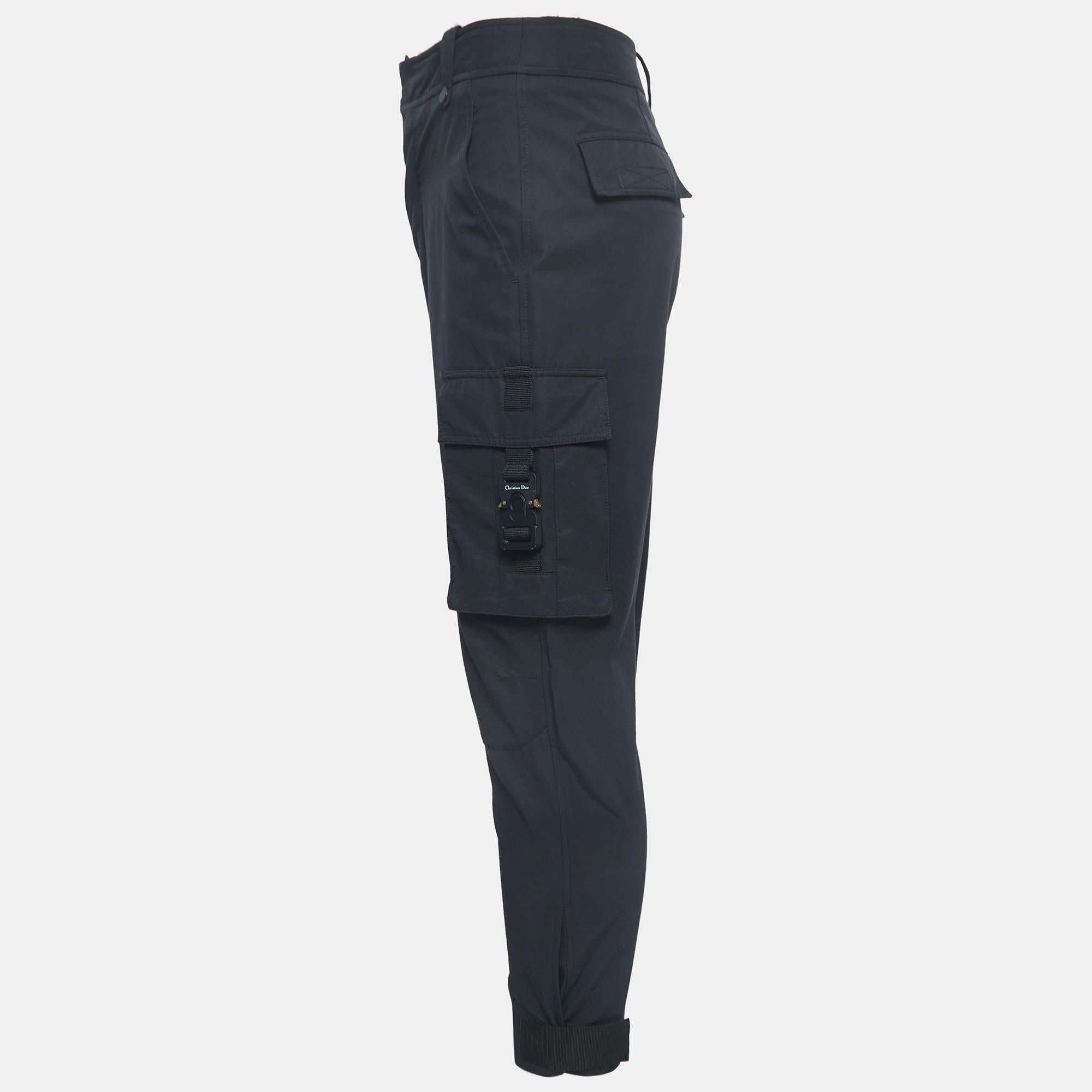 Dior Homme Pantalon cargo à boucles en coton technique tactique CD noir S en vente 2