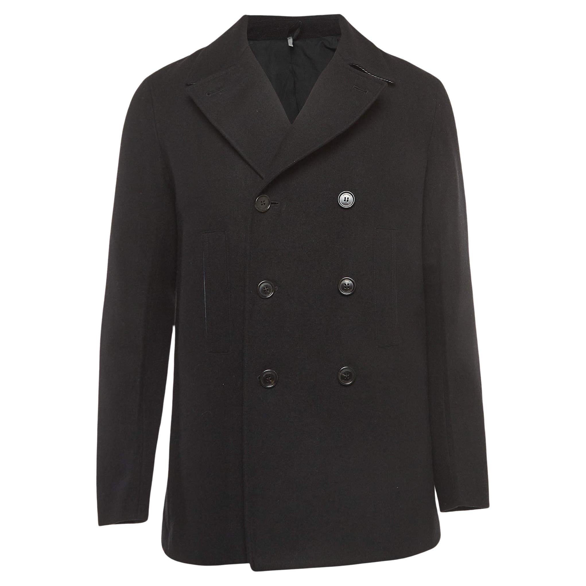Dior Homme Black Wool Double Breasted Coat L For Sale