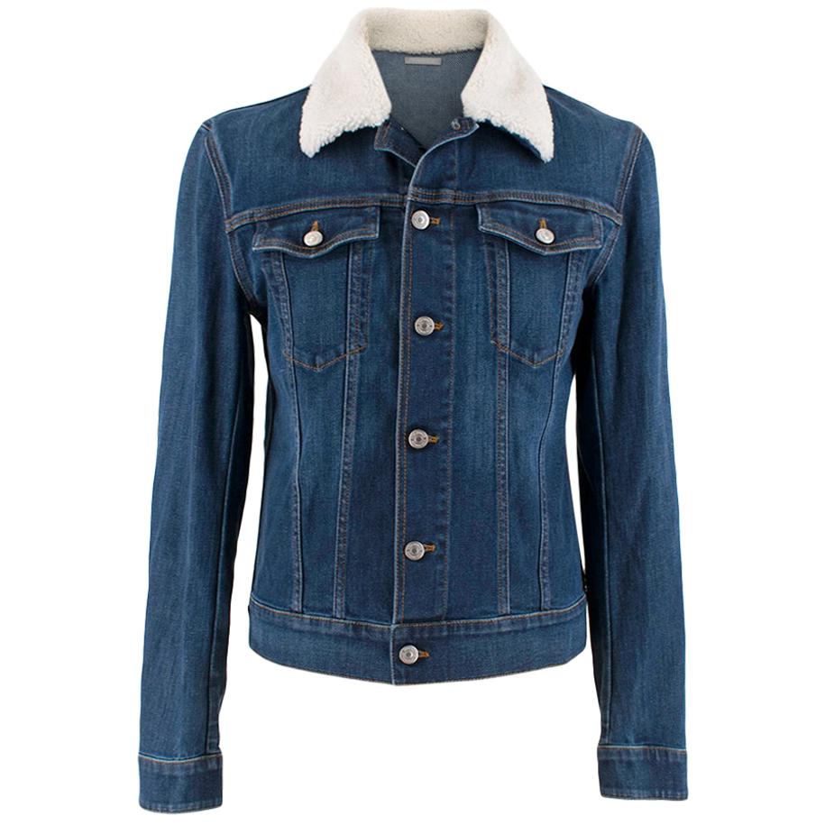 Dior Homme Blue Denim Jacket with Shearling Trim - Size 50EU For Sale