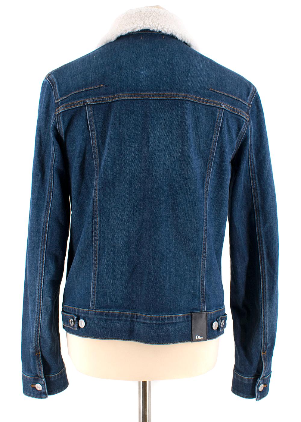 Dior Homme Blue Denim Jacket with Shearling Trim - Size Large - 50 EU In New Condition For Sale In London, GB